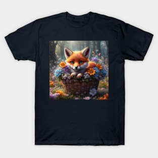 Baby Fox in a Basket of Flowers T-Shirt